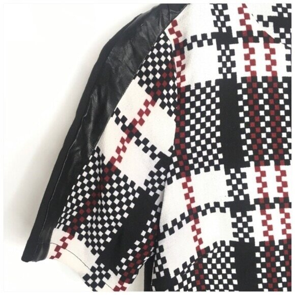 Jade by Melody Tam Plaid Short Sleeve Blouse XS Faux Leather Trim on Sleeve - Picture 3 of 7
